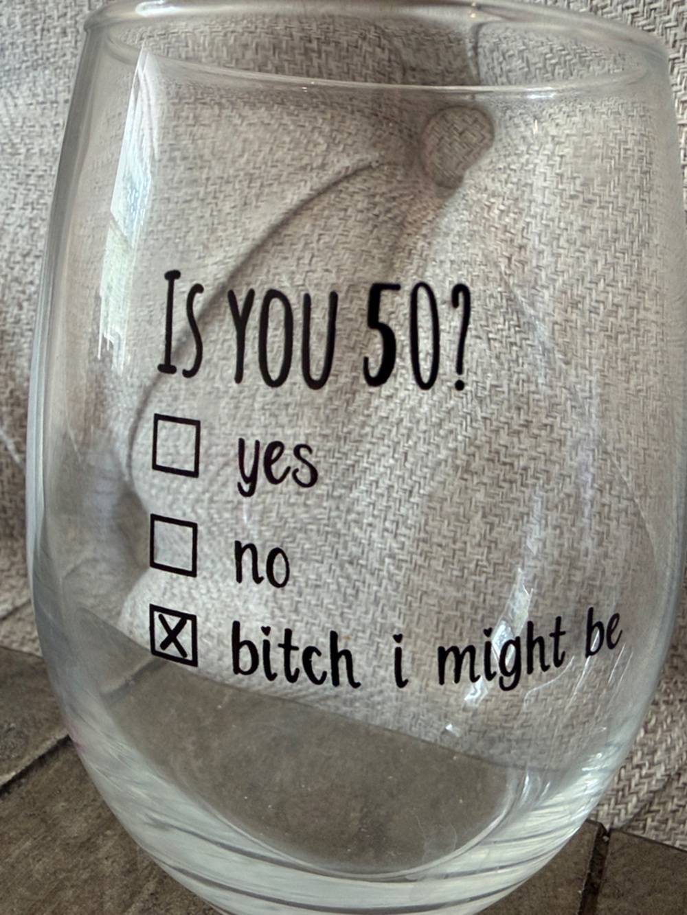 Novelty 50th Birthday Stemless Wine Glass - Clear